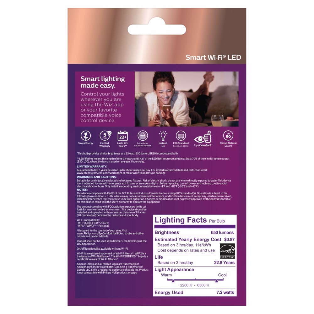 slide 2 of 2, Philips Smart Wi-Fi 7.2W Led Full Color Light Bulb, 1 ct