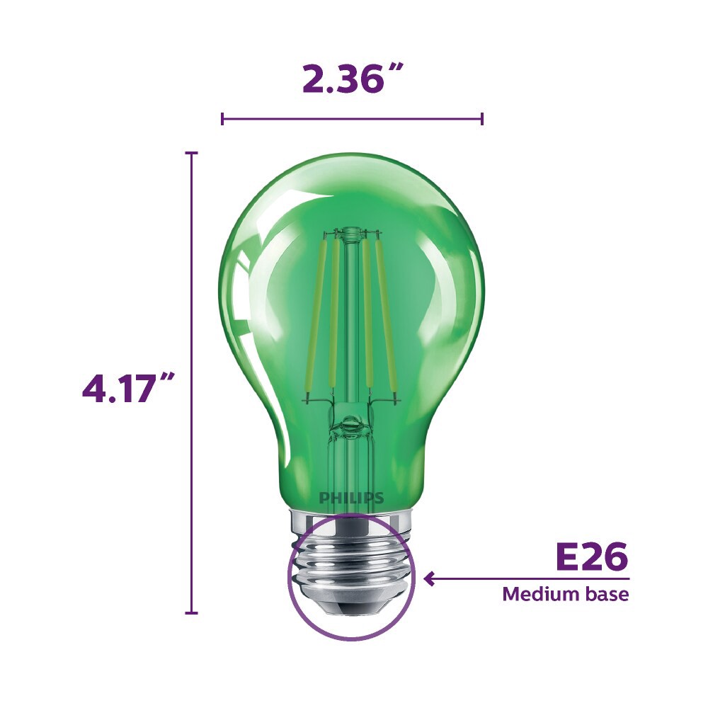 slide 4 of 5, Philips 4-Watt (40-Watt) A19 Led Dimmable Green Light Bulb, 1 ct