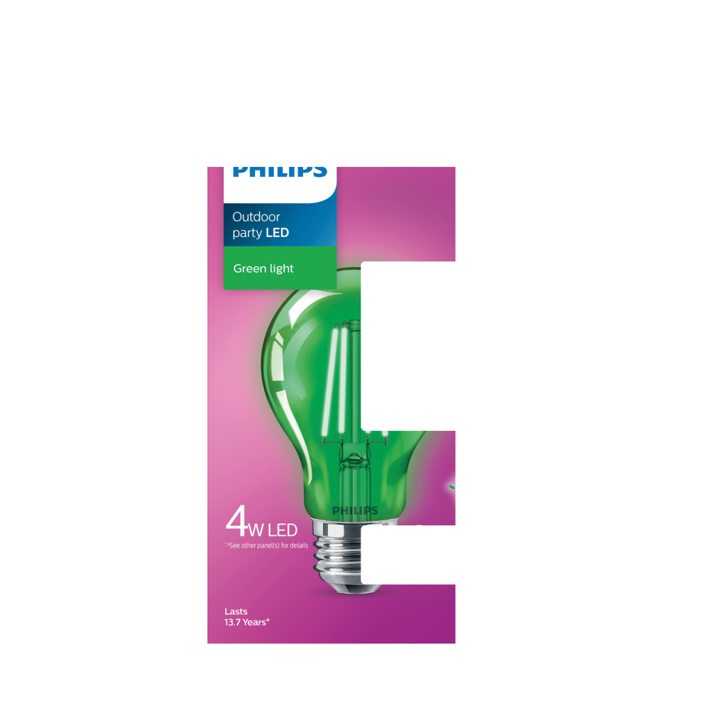 slide 3 of 5, Philips 4-Watt (40-Watt) A19 Led Dimmable Green Light Bulb, 1 ct