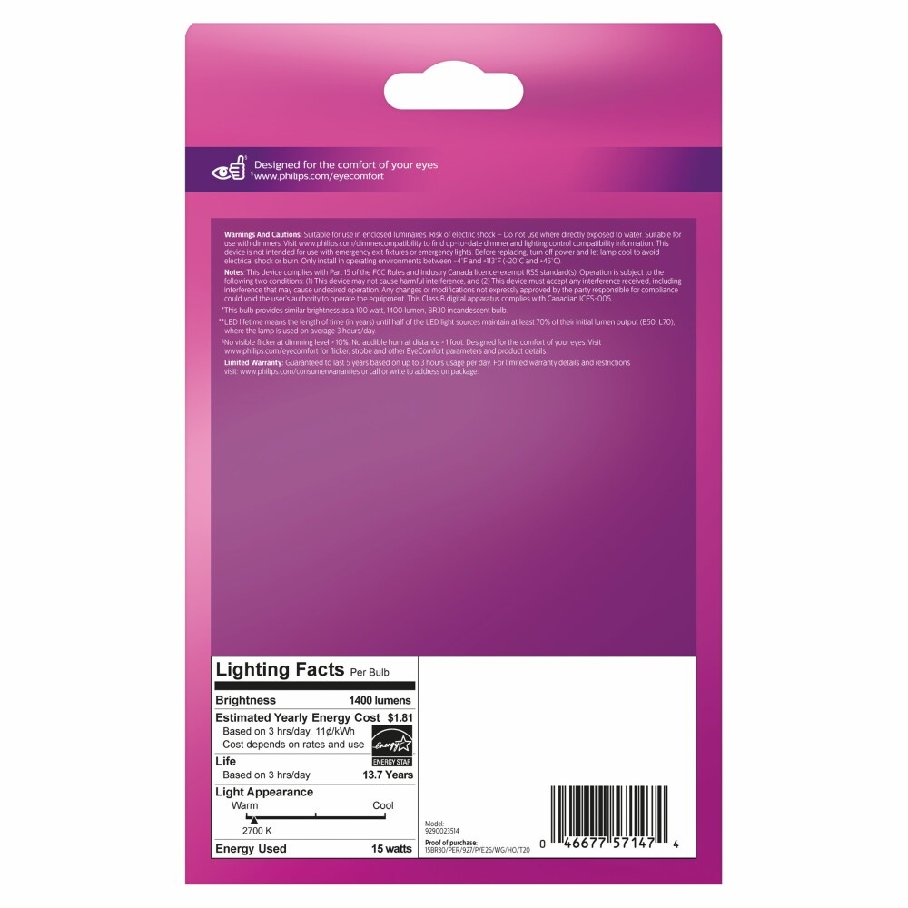 slide 2 of 2, Philips 15-Watt (100-Watt) Br30 Indoor Led Flood Light Bulbs, 1 ct