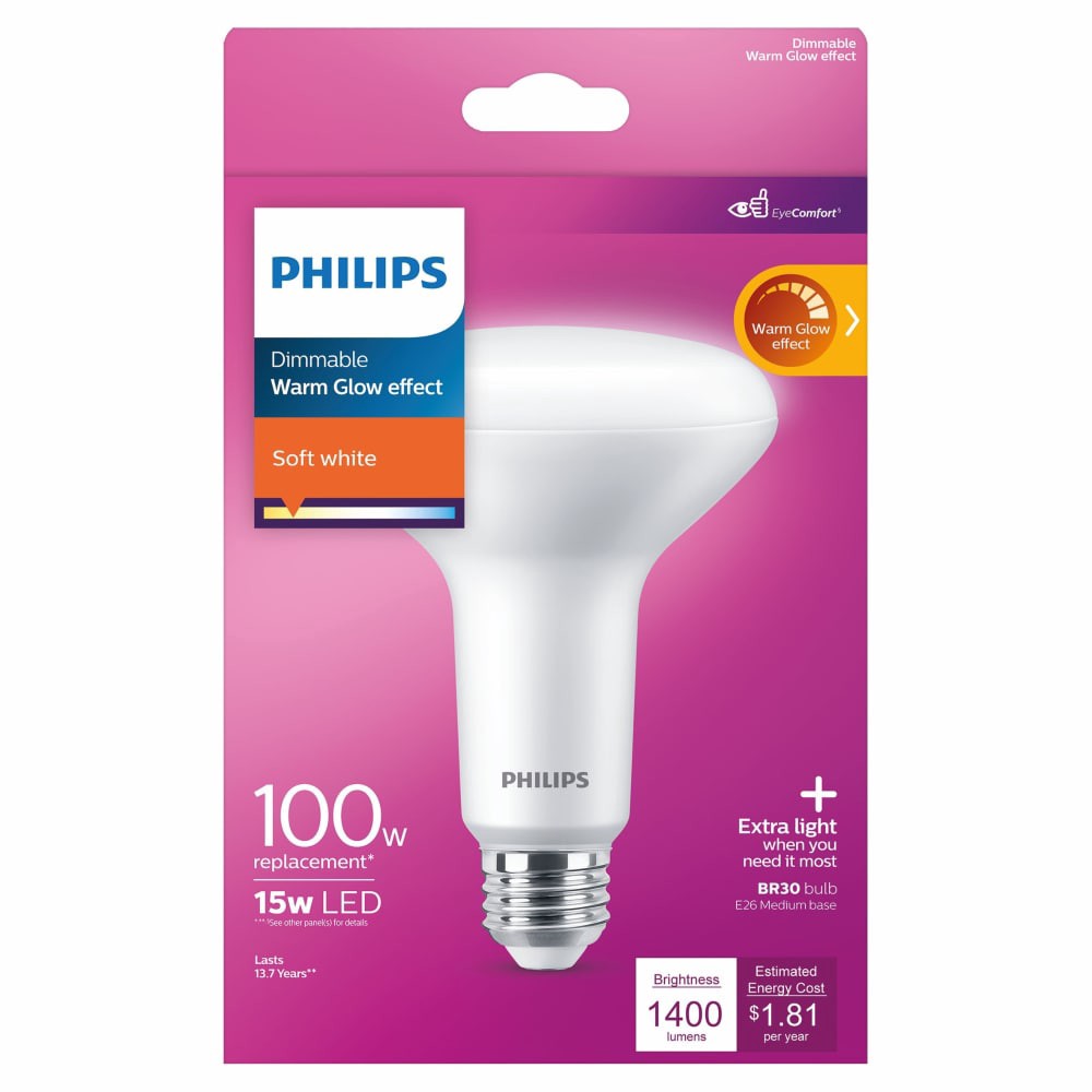 slide 5 of 6, Philips 15-Watt (100-Watt) Br30 Indoor Led Flood Light Bulbs, 1 ct