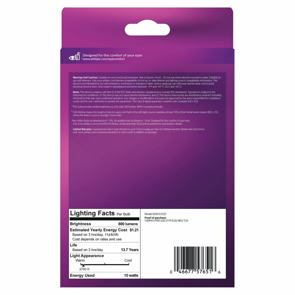 slide 2 of 2, 10-Watt (65-Watt) Br40 Medium Base Light Bulb, 1 ct