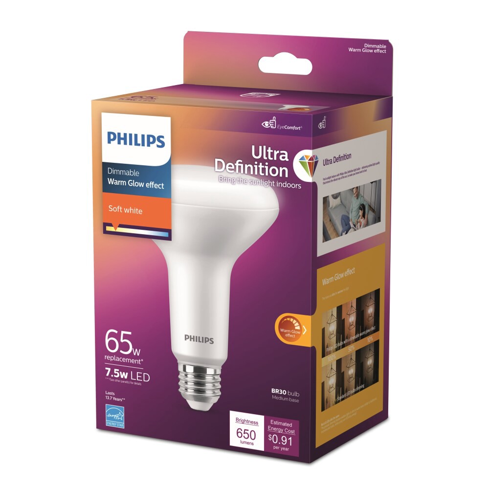 slide 2 of 2, Philips 7.5-Watt (65-Watt) Br30 Medium Base Light Bulb, 1 ct