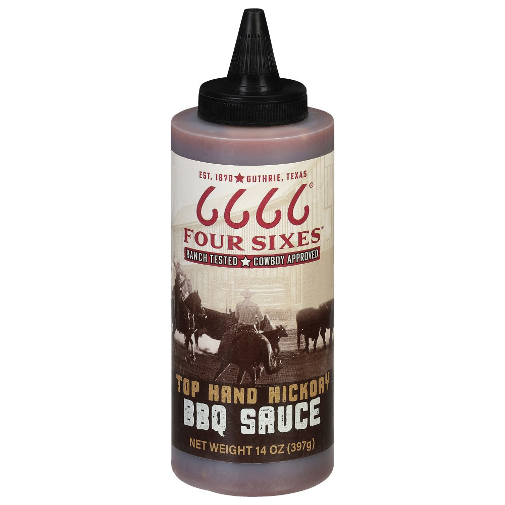 slide 2 of 5, Four Sixes Top Hand Hickory BBQ Sauce 14 oz, 14 oz