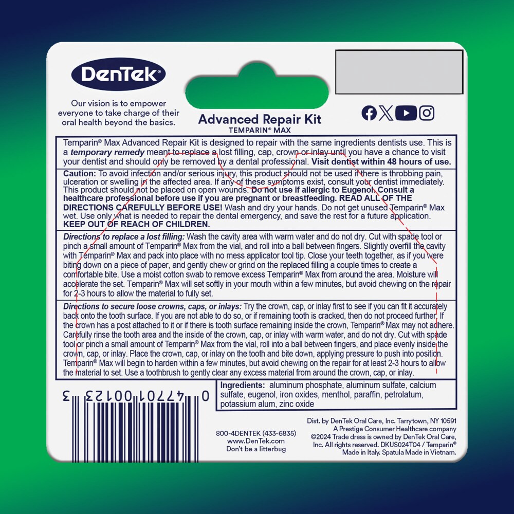 slide 3 of 6, DenTek Temparin Max Advanced Dental Repair Kit, 13+ Repairs, 3 ct