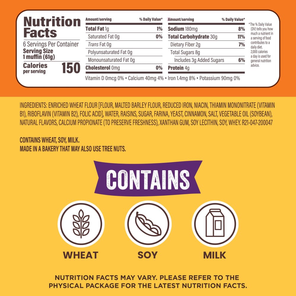 slide 5 of 6, Thomas' Cinnamon Raisin English Muffins, 6 ct