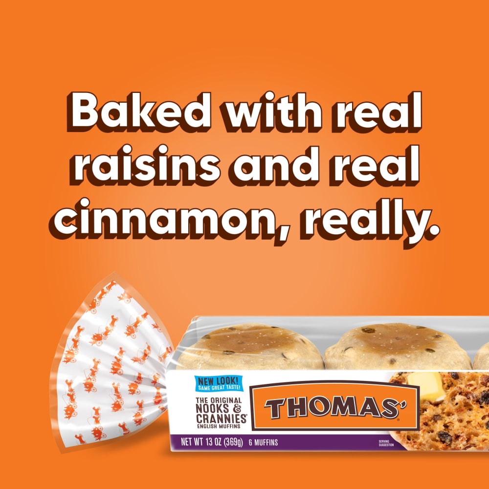 slide 2 of 3, Thomas' Cinnamon Raisin English Muffins, 6 ct