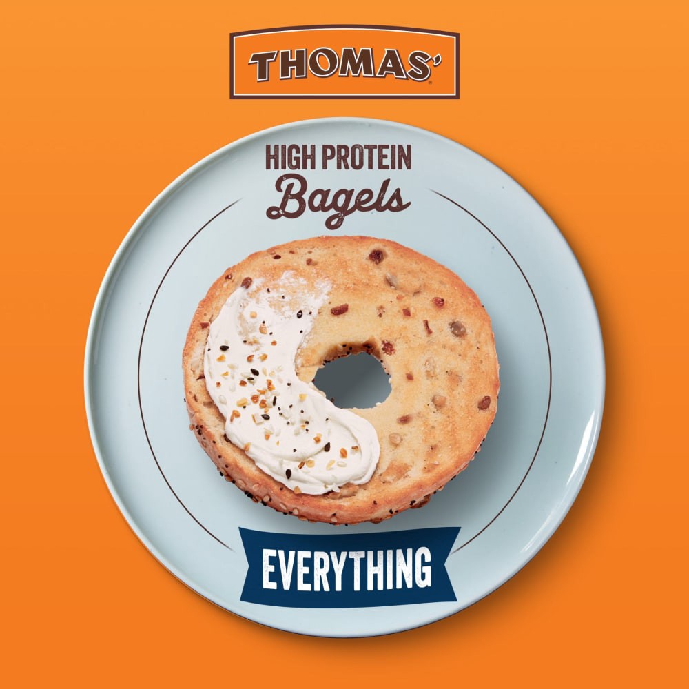 slide 4 of 5, Thomas' High Protein Everything Bagels, 4 count, Bagels, 15.5 oz Bag, 4 count