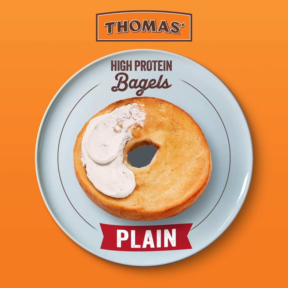 slide 3 of 5, Thomas' High Protein Plain Bagels, 4 count, Bagels, 15.5 oz Bag, 4 count