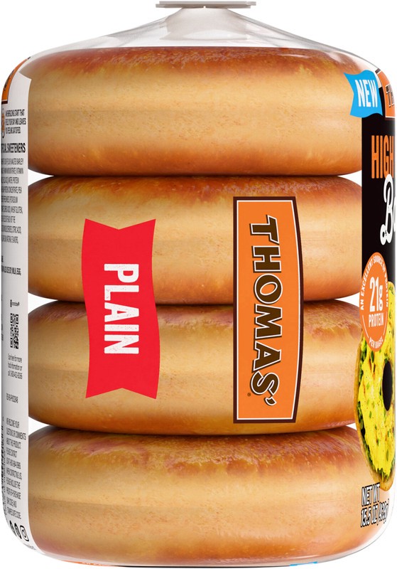slide 4 of 5, Thomas' High Protein Plain Bagels, 4 count, Bagels, 15.5 oz Bag, 4 count