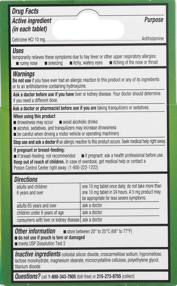 slide 7 of 9, Zyrtec 24 Hour Allergy Relief Tablets, Allergy Medicine with 10 mg Cetirizine HCl per Antihistamine Tablet for Allergies, On-the-Go Relief, Individual Travel Pouches, 3 ct, (3 x 1 ct), 3 ct