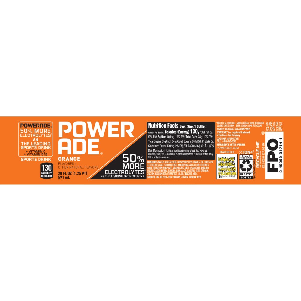 slide 6 of 6, POWERADE Orange Sports Drink, 20 fl oz (Pack of 8), 8 ct; 20 fl oz