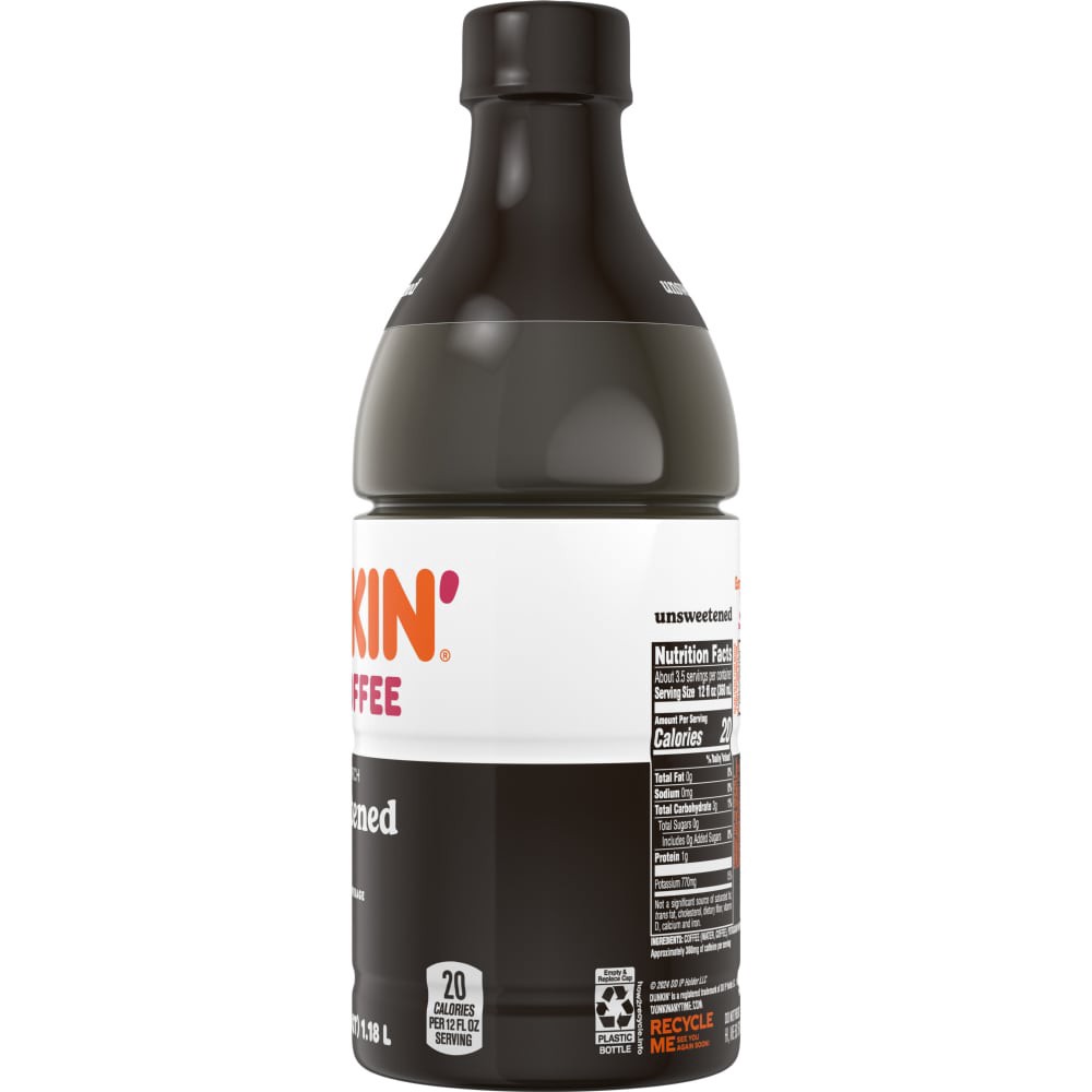 slide 3 of 5, Dunkin' Unsweetened Iced Coffee 40 fl oz, 40 fl oz