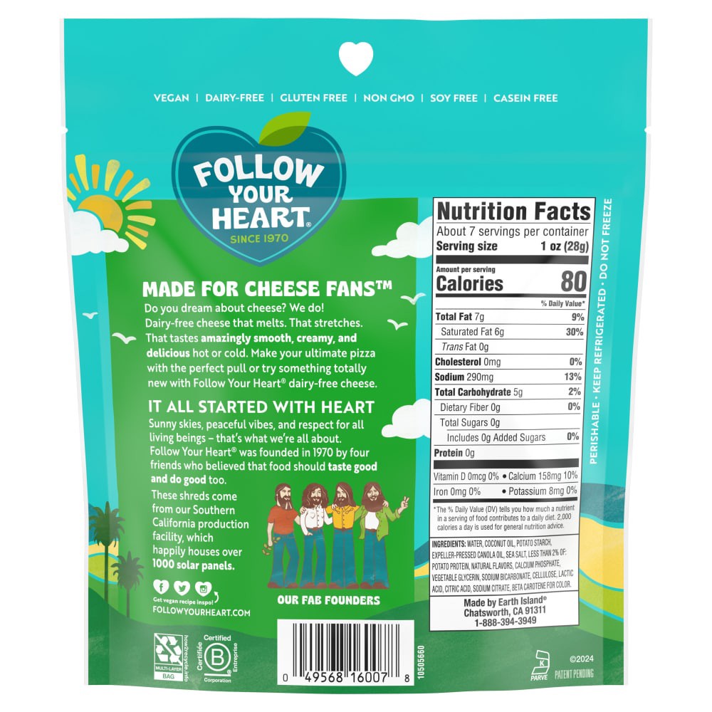 slide 5 of 6, Follow Your Heart Dairy Free Cheese, Shredded Mozzarella Style, Vegan, Gluten Free, 7 OZ Pack?, 7 oz