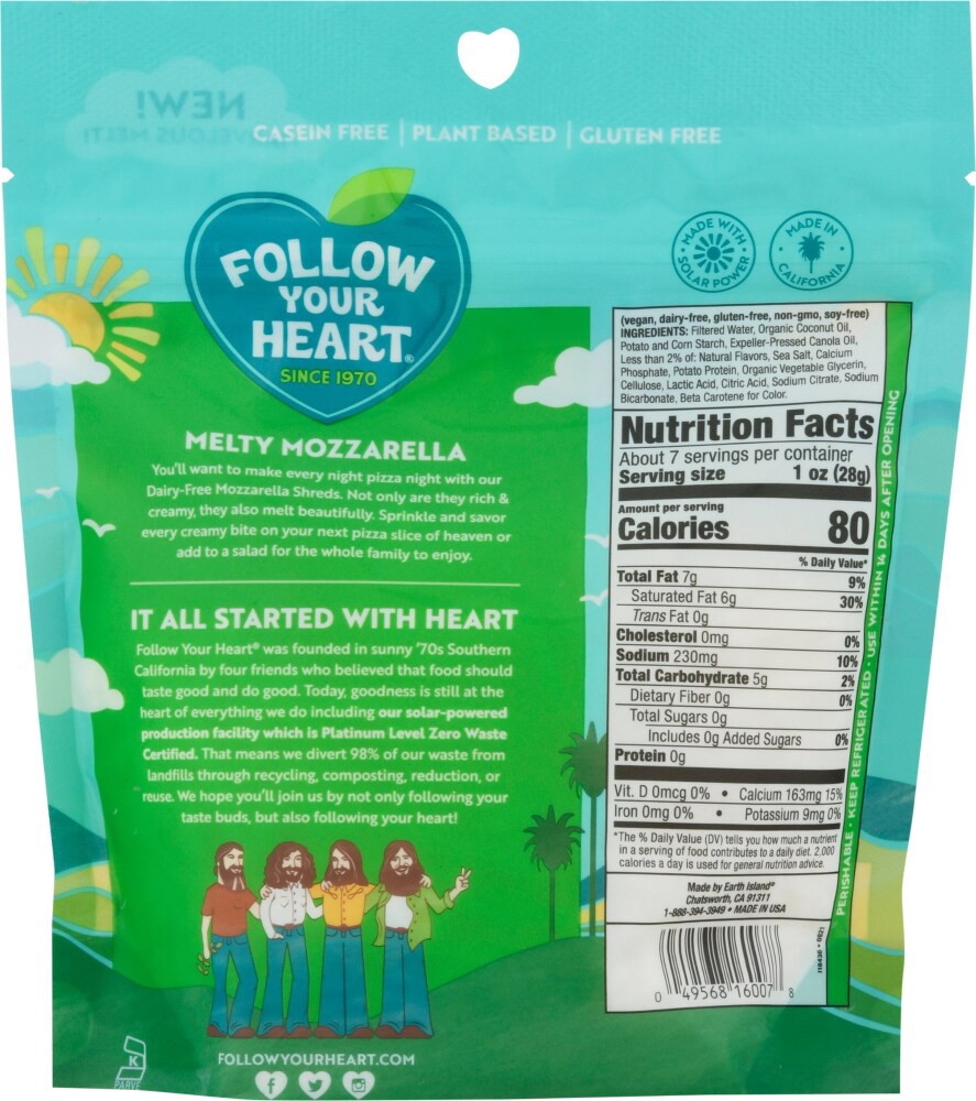 slide 3 of 6, Follow Your Heart Dairy Free Cheese, Shredded Mozzarella Style, Vegan, Gluten Free, 7 OZ Pack?, 7 oz