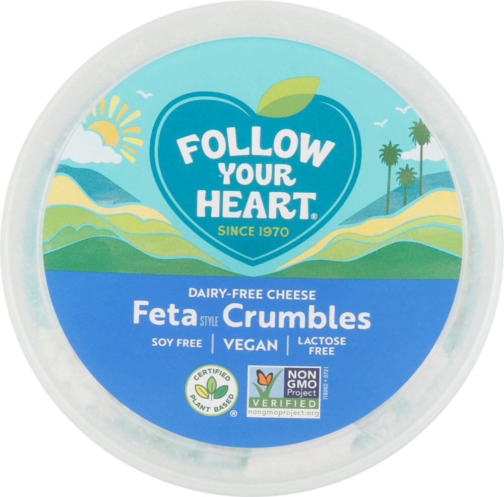 slide 2 of 2, Follow Your Heart Dairy Free Vegan Feta Style Crumbles Cheese, 6 OZ Tub, 6 oz