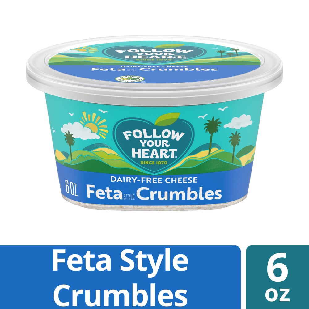 slide 4 of 6, Follow Your Heart Dairy Free Vegan Feta Style Crumbles Cheese, 6 OZ Tub, 6 oz