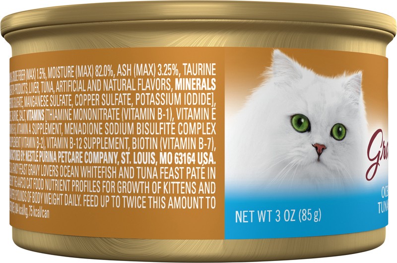 slide 3 of 4, Fancy Feast Cat Food, Gourmet, Ocean Whitefish & Tuna Feast In Gravy, Pate, 3 oz