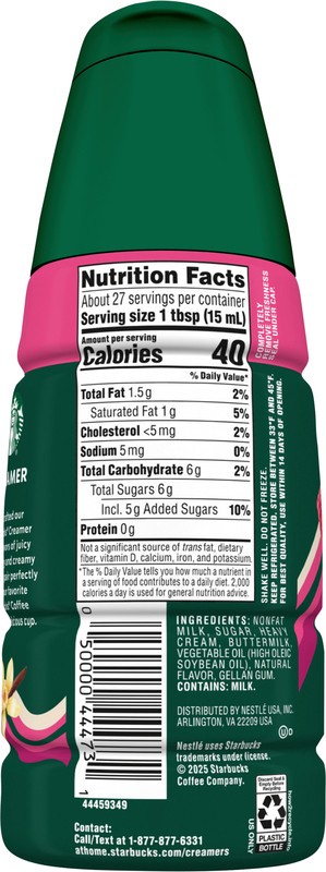 slide 2 of 5, Starbucks Raspberry Vanilla Coffee Creamer, 14 fl oz
