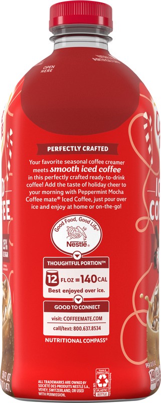 slide 5 of 5, Coffee-Mate Coffee Mate Peppermint Mocha Flavored Iced Coffee, Non-Dairy Cold Coffee, Ready to Drink, 50 fl oz, 50 oz