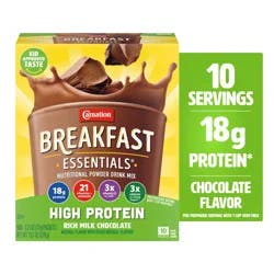 Carnation Breakfast Essentials Powder High Protein Nutritional Shake Drink Mix Packets, Rich Milk Chocolate Breakfast Shake, 10 Count