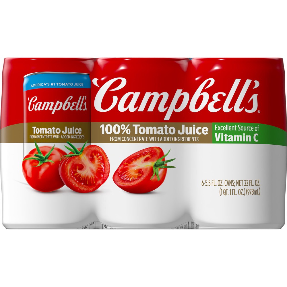 slide 4 of 6, Campbell's 100% Tomato Juice, 5.5 fl oz Can (6 Pack), 33.000 fl oz