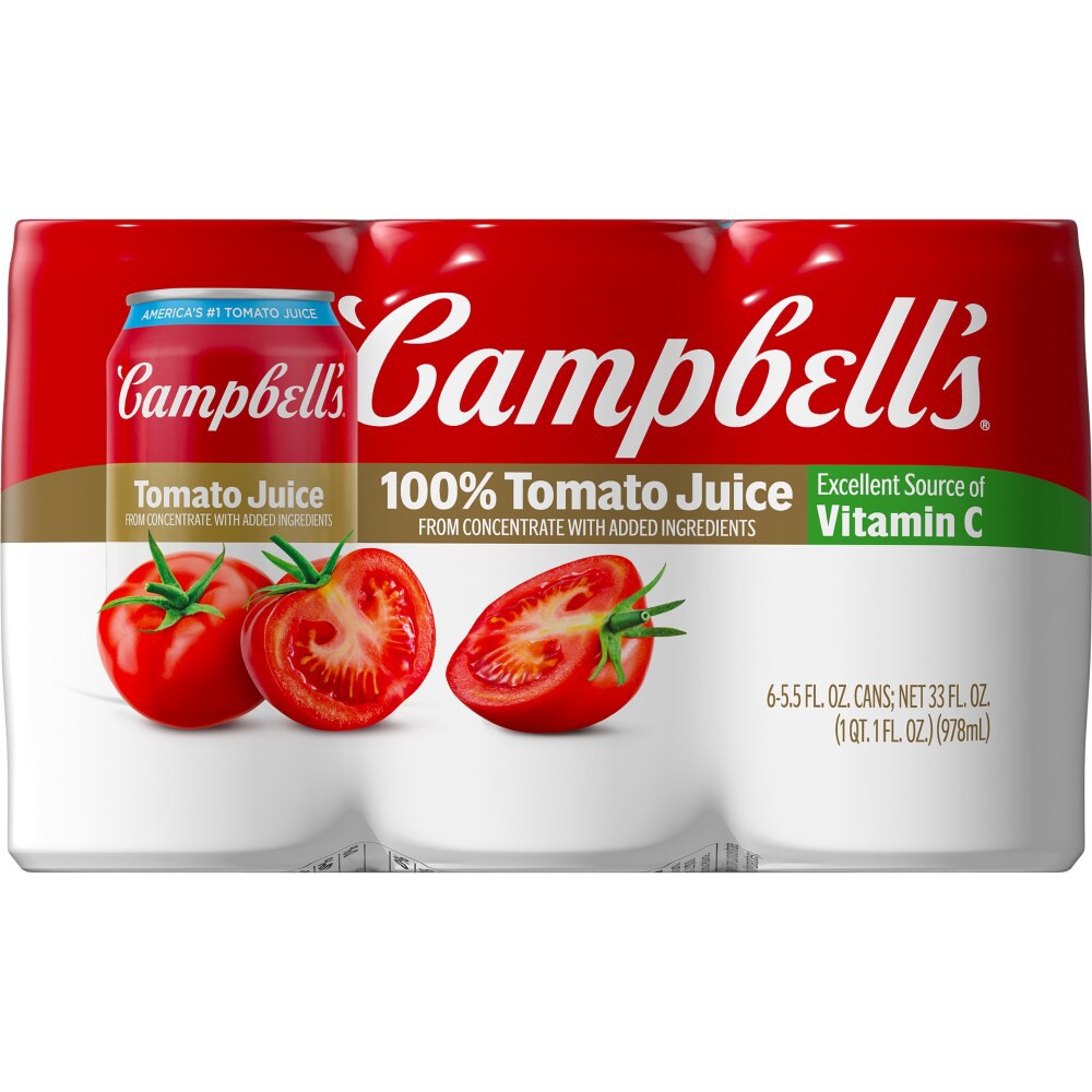 slide 4 of 6, Campbell's 100% Tomato Juice, 5.5 fl oz Can (6 Pack), 33.000 fl oz