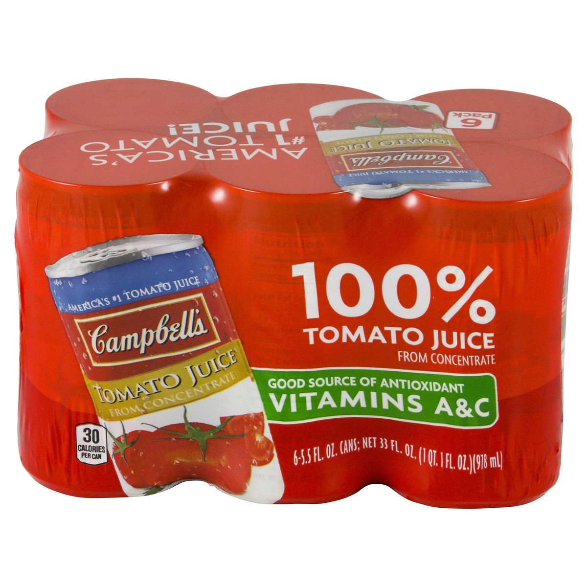 slide 3 of 4, Campbell's 100% Tomato Juice, 5.5 fl oz Can (6 Pack), 33.000 fl oz
