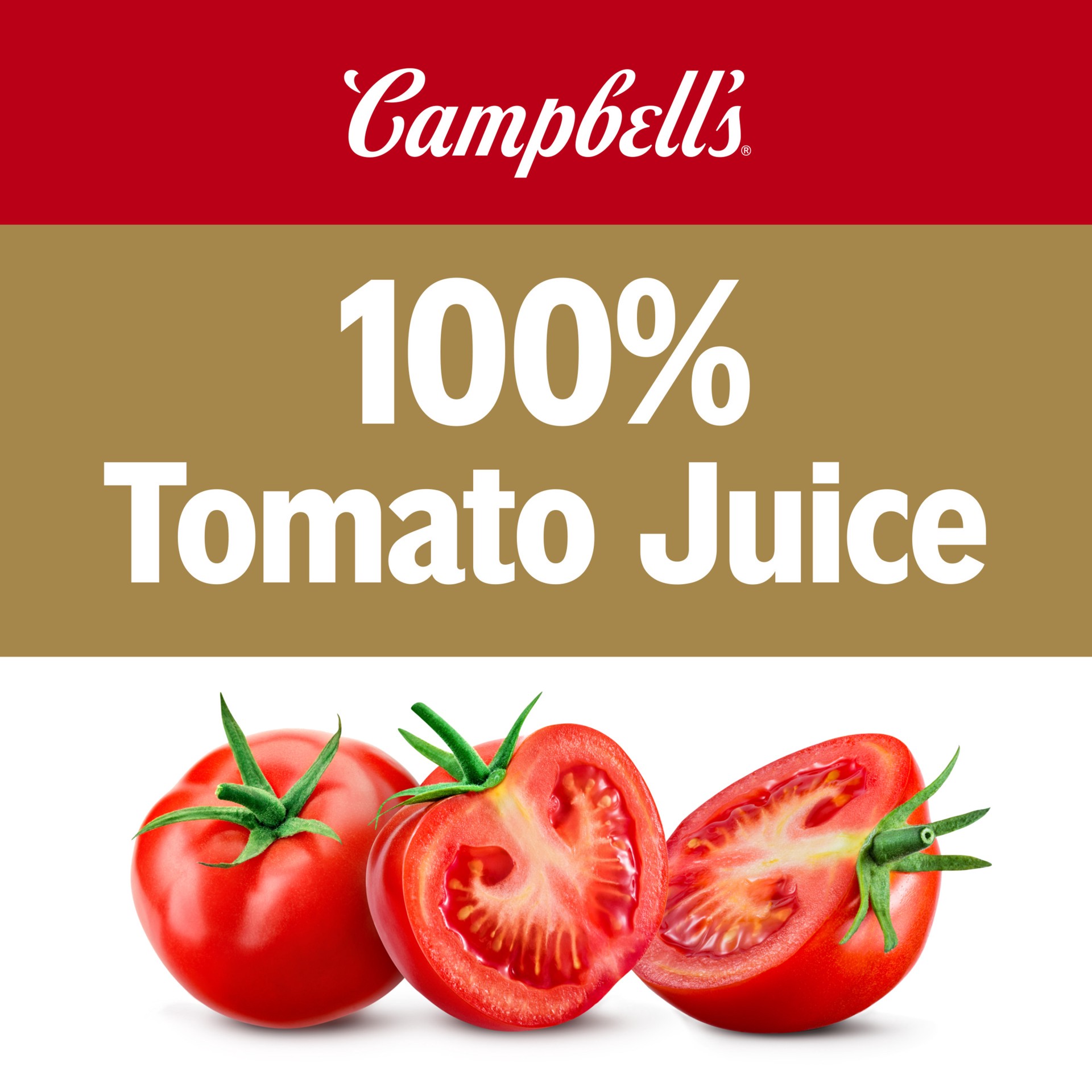 slide 4 of 5, Campbell's 100% Tomato Juice, 5.5 fl oz Can (6 Pack), 33.000 fl oz