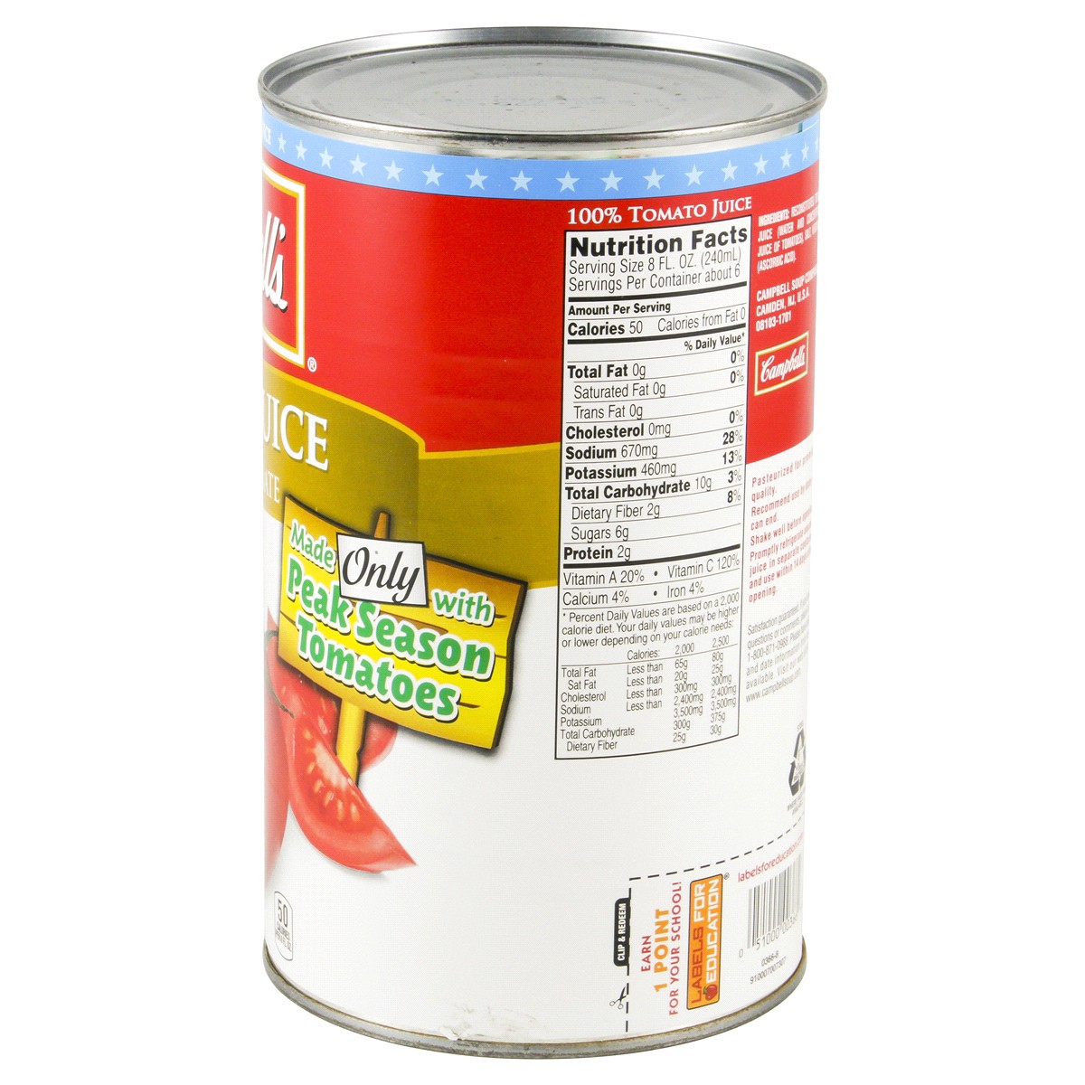 slide 4 of 4, Campbell's 100% Tomato Juice, 46 fl oz Can, 46.000 fl oz