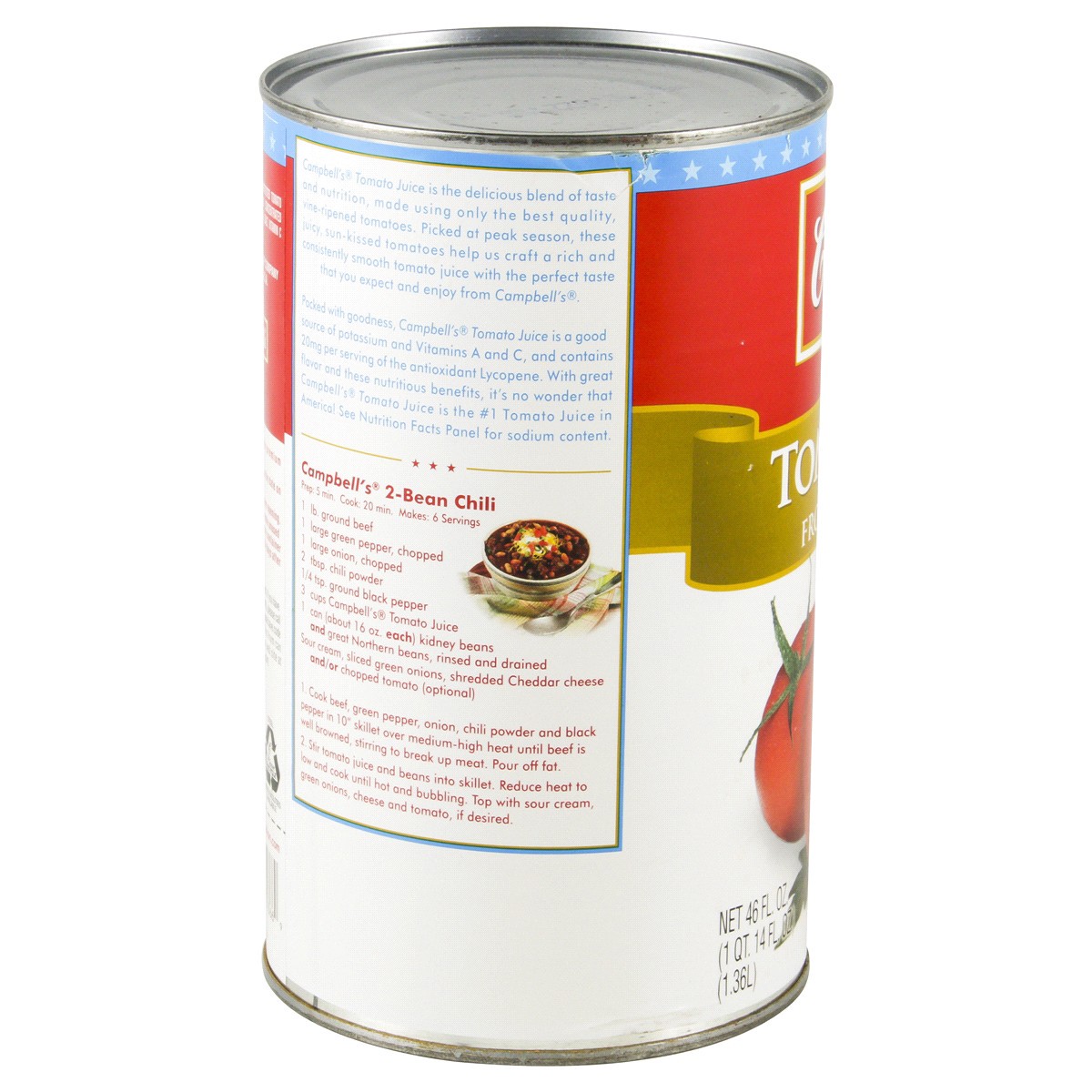 slide 3 of 4, Campbell's 100% Tomato Juice, 46 fl oz Can, 46.000 fl oz