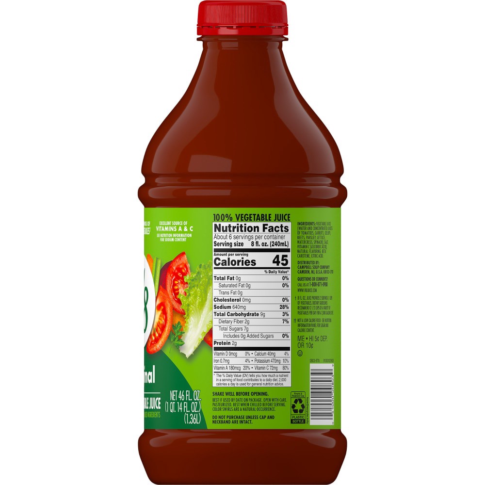 slide 4 of 6, V8 Original 100% Vegetable Juice, 46 fl oz Bottle, 46.000 fl oz