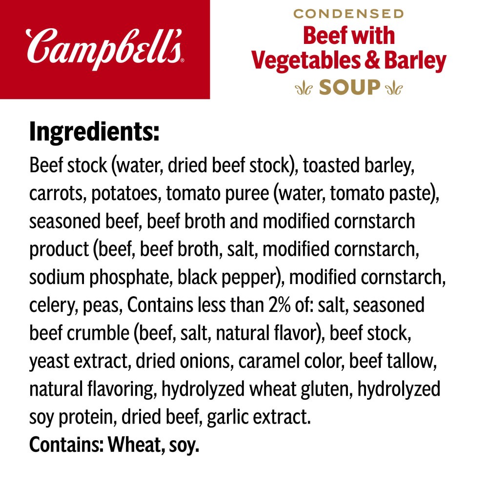slide 4 of 6, Campbell's Condensed Beef Soup With Vegetables and Barley, 10.5 oz Can, 10.5 oz