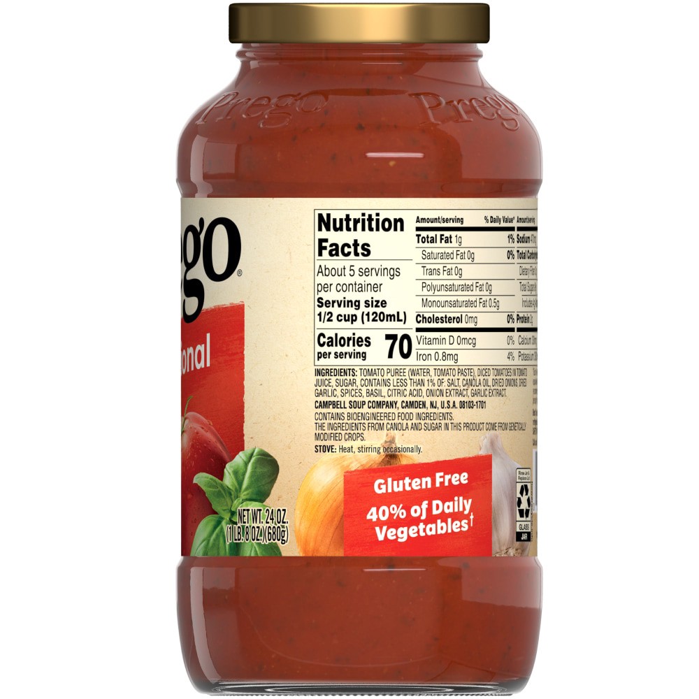 slide 5 of 5, Prego Traditional Pasta Sauce, 24 oz Jar, 24.000 oz