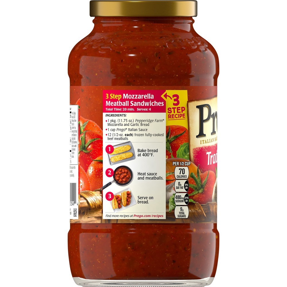 slide 2 of 5, Prego Traditional Pasta Sauce, 24 oz Jar, 24.000 oz