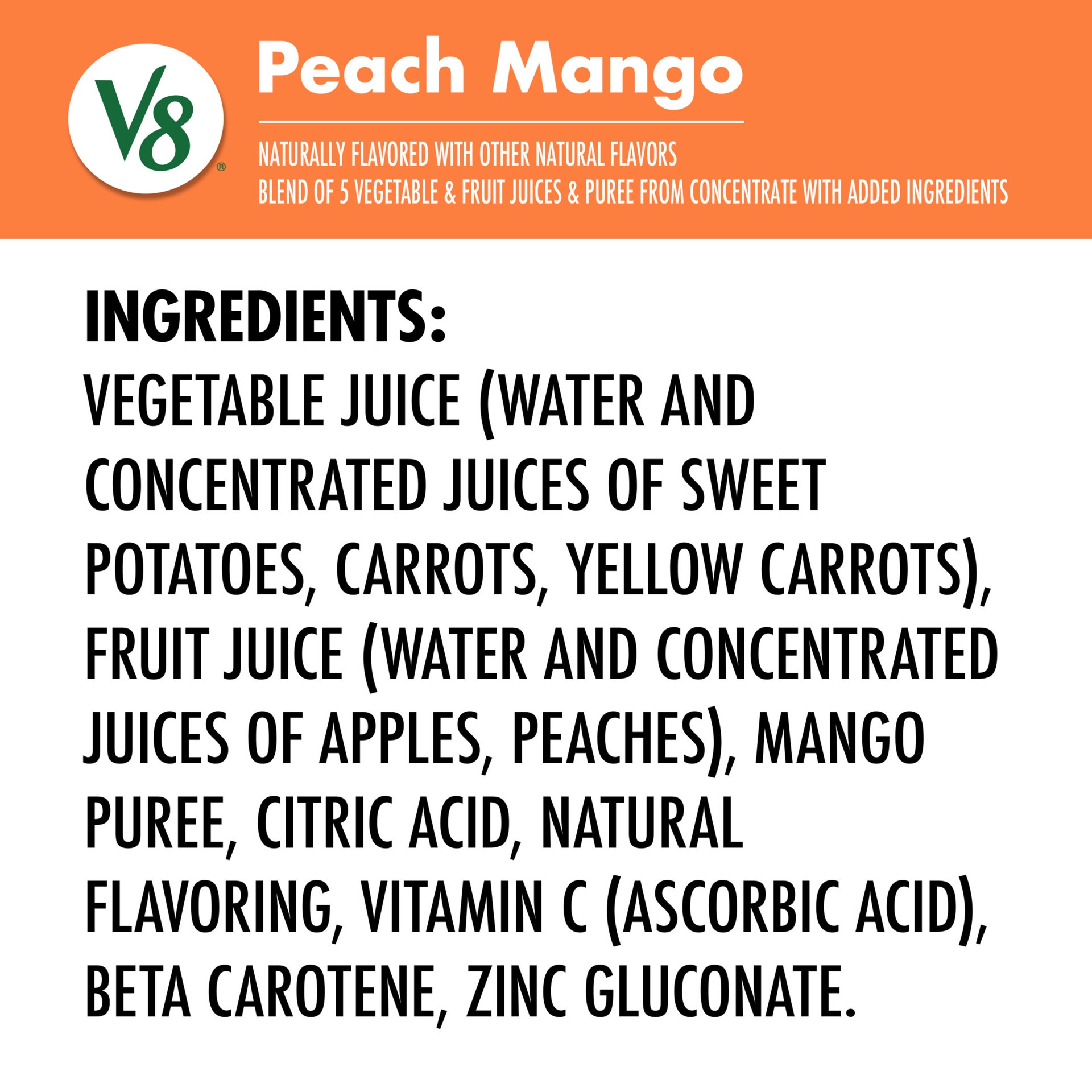 slide 2 of 5, V8 Peach Mango 100% Fruit and Vegetable Juice, 46.000 fl oz