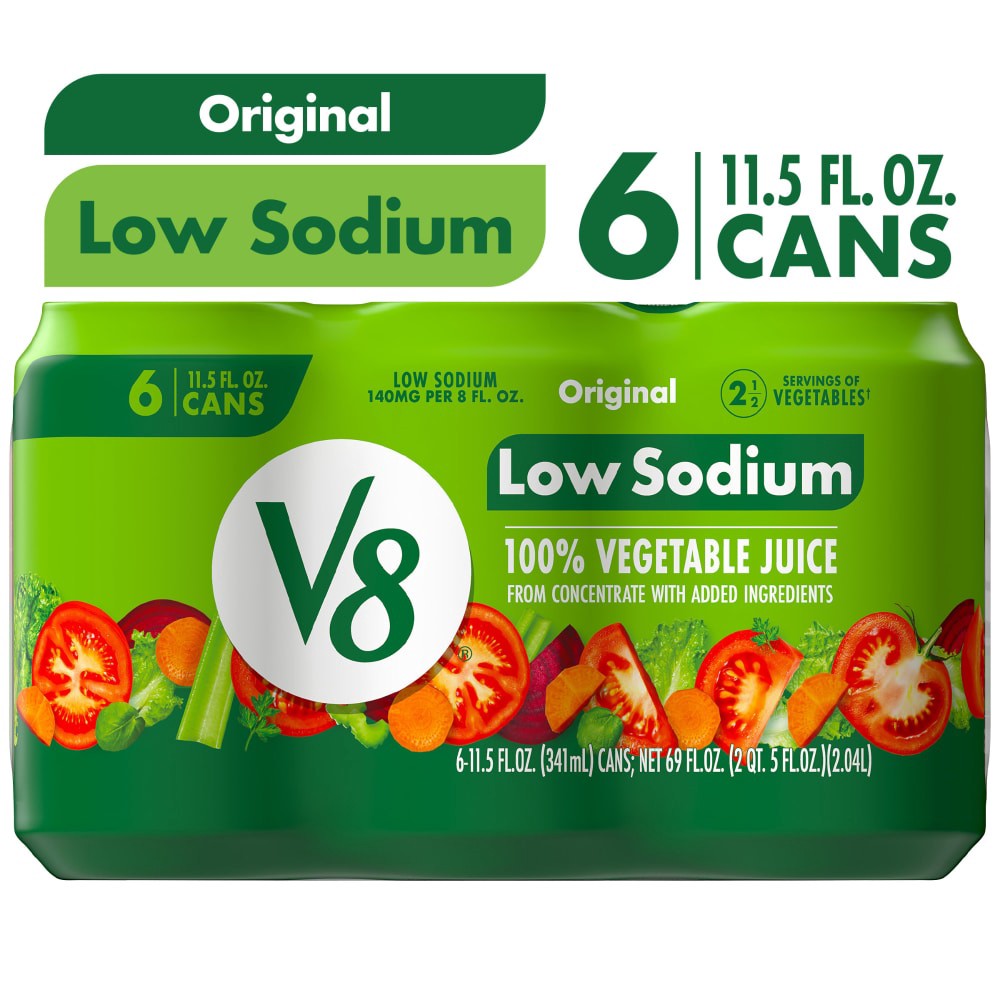 slide 4 of 6, V8 Low Sodium Original 100% Vegetable Juice, 69.000 fl oz