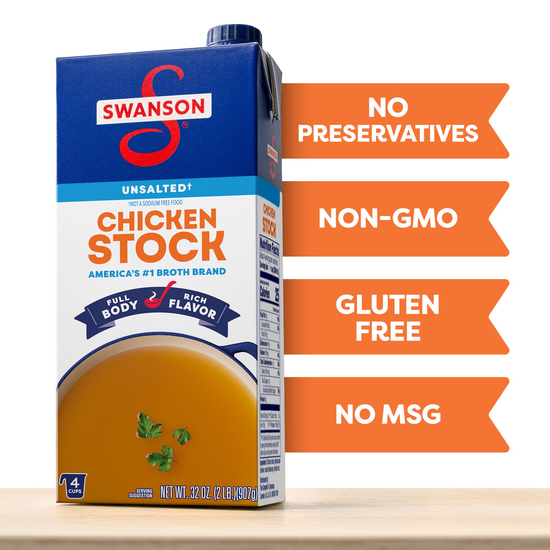 slide 3 of 5, Swanson Unsalted Chicken Stock, 32 oz Carton, 32 oz