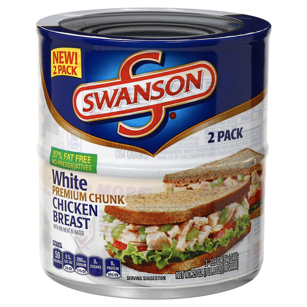 slide 1 of 3, Swanson White Premium Chunk Chicken Breast, 2 Cans, 25 oz