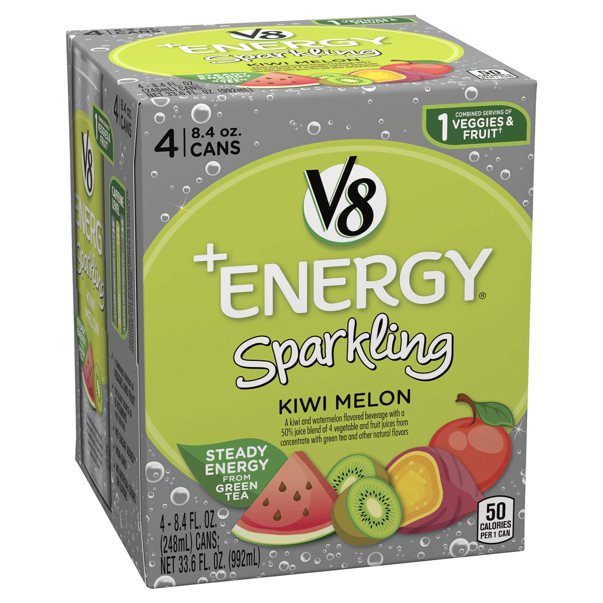 slide 7 of 8, V8 +Energy Sparkling Kiwi Melon Juice, 4 ct; 8.4 fl oz