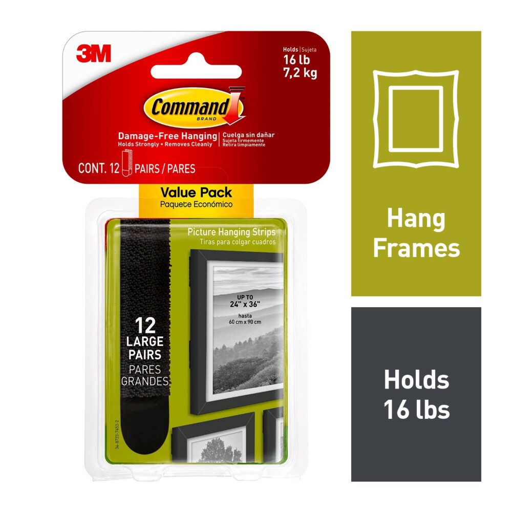 slide 5 of 5, Command Strips, Picture Hanging, Large, Value Pack, 12 ct