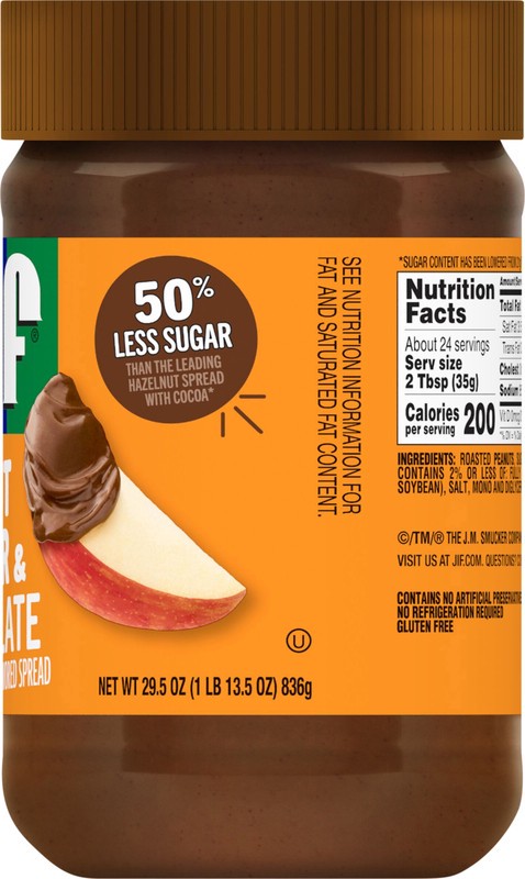 slide 3 of 5, Jif Peanut Butter & Chocolate Flavored Spread, 29.5 Oz. Jar, 29.5 oz