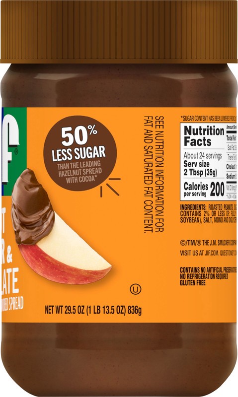 slide 4 of 5, Jif Peanut Butter & Chocolate Flavored Spread, 29.5 Oz. Jar, 29.5 oz