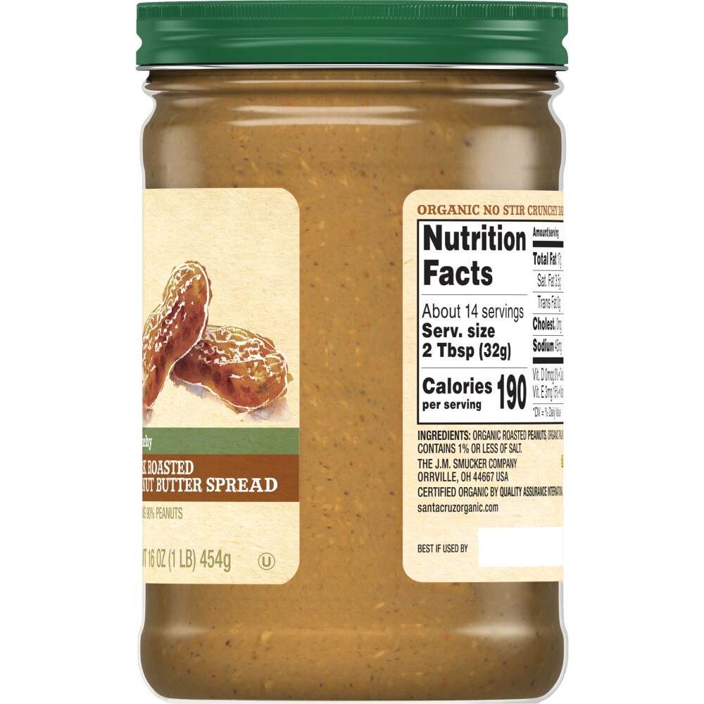 slide 2 of 3, Santa Cruz Organic No Stir Crunchy Dark Roasted Peanut Butter Spread, 16 Ounces, 16 oz