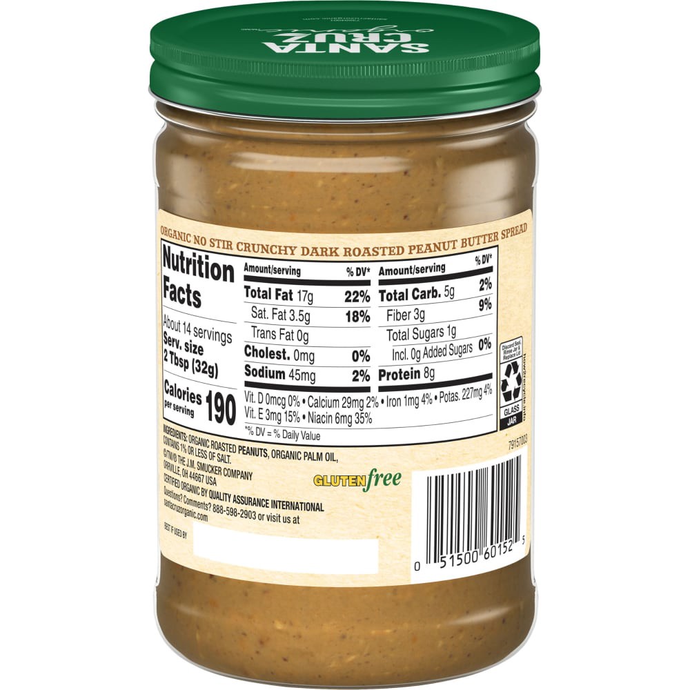 slide 3 of 4, Santa Cruz Organic No Stir Crunchy Dark Roasted Peanut Butter Spread, 16 Ounces, 16 oz