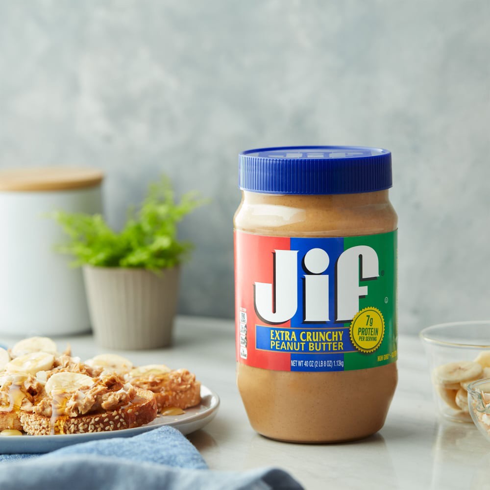 slide 4 of 5, Jif Extra Crunchy Peanut Butter, 40-Ounce Jar, 40 oz