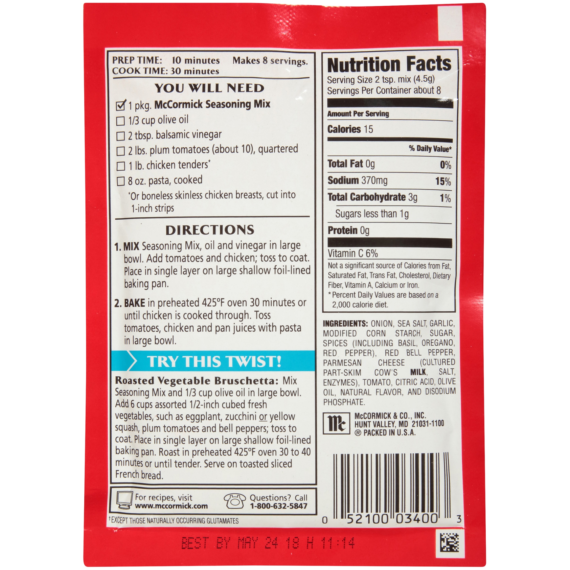 slide 2 of 6, McCormick Chicken Bruschetta Seasoning Mix, 1.25 oz