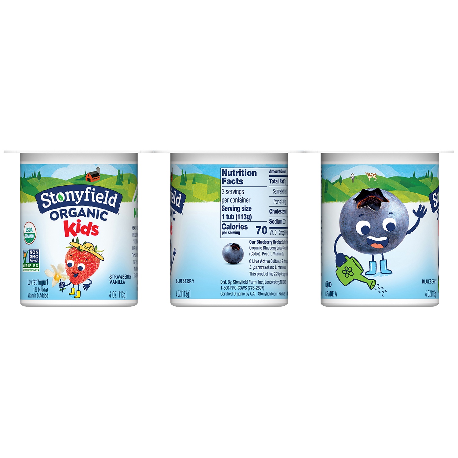 slide 2 of 2, Stonyfield Organic Kids Strawberry Vanilla & Blueberry Lowfat Yogurt Cups, 6 ct