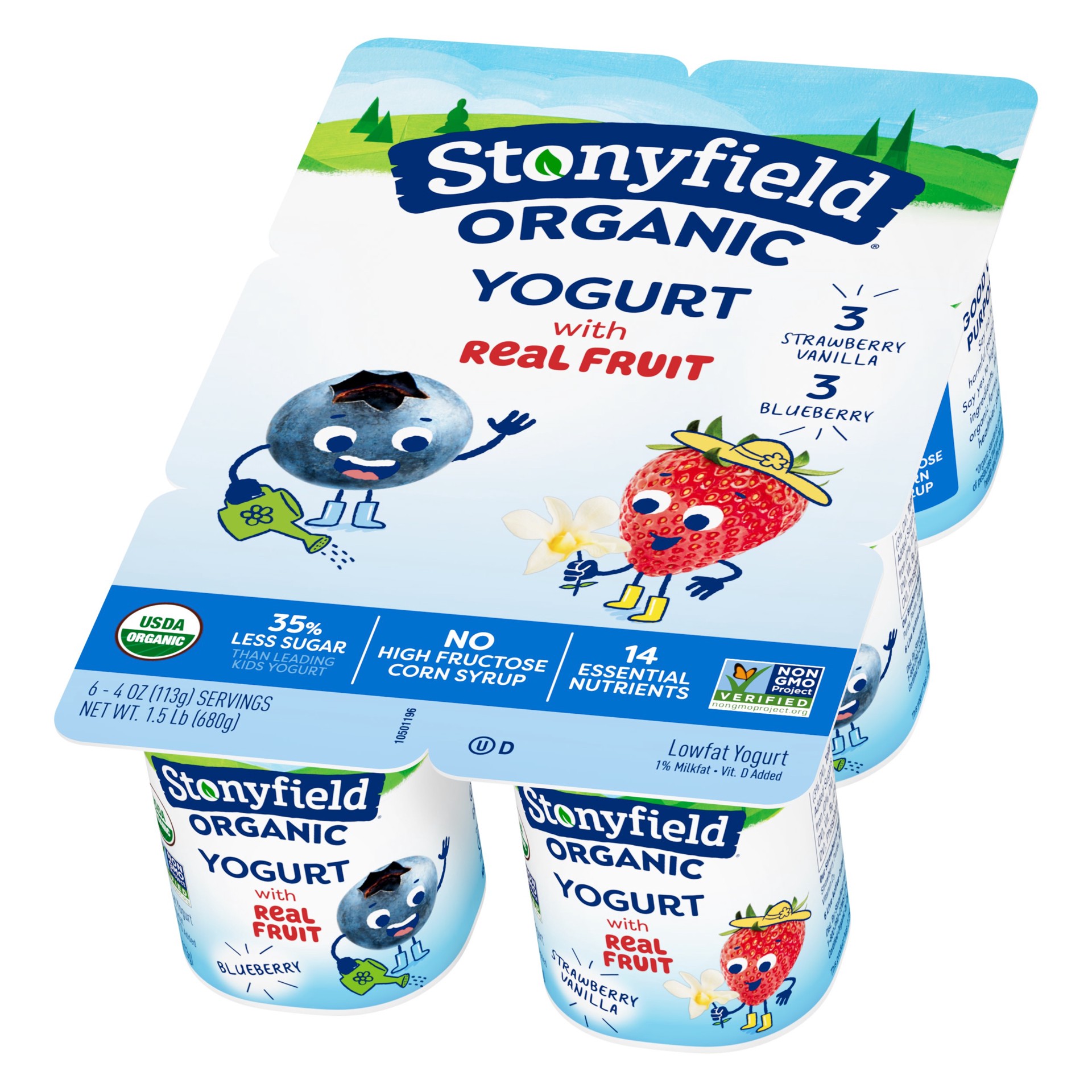 slide 5 of 6, Stonyfield Organic Kids Strawberry Vanilla & Blueberry Lowfat Yogurt Cups, 6 ct