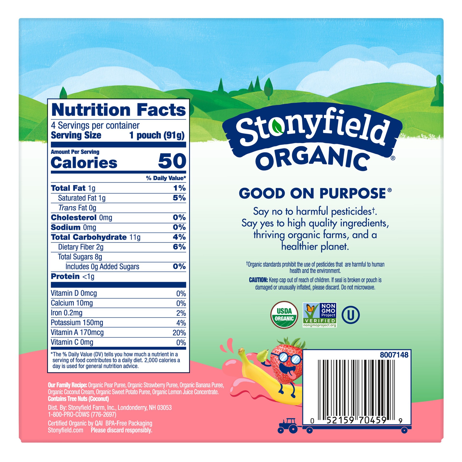 slide 3 of 6, Stonyfield Organic Dairy Free Smoothie Pouches, Strawbanana Smash, 3.2 oz., 4 Ct, 4 ct